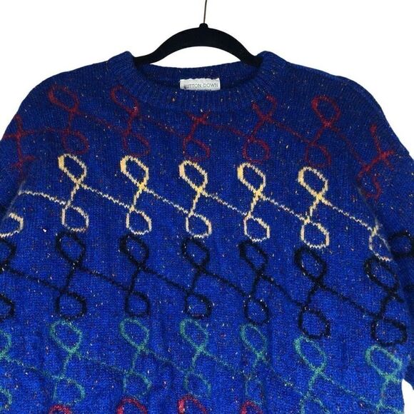 Vintage Button Down San Francisco Blue Confetti Wool Sweater Size S/M - Picture 2 of 11